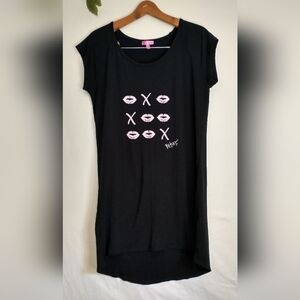 Betsey Johnson XO Sleep Shirt Nightgown Size Medium Black Pink